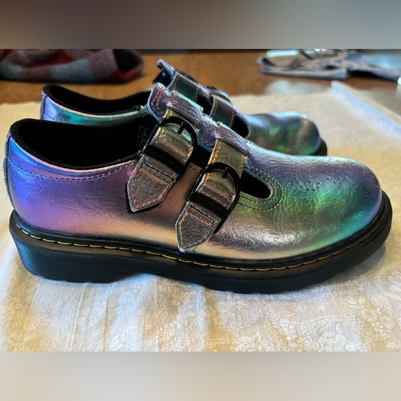Dr. Martens Iridescent Rainbow Crinkle Leather Mary Jane Shoes. - Picture 6 of 10